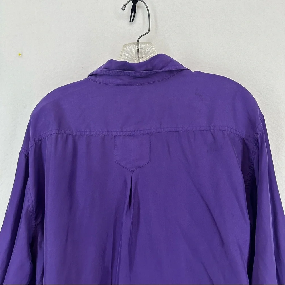 Silence + Noise Button‎ Down Long Sleeve Top 100% Silk Womens Large Purple